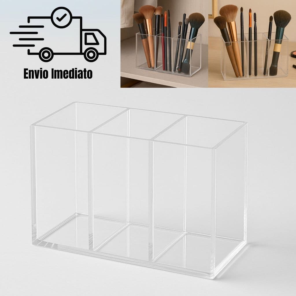 Porta Pincel Maquiagem Acrílico Transparente Divisórias Profissionais Organizador Make-Up