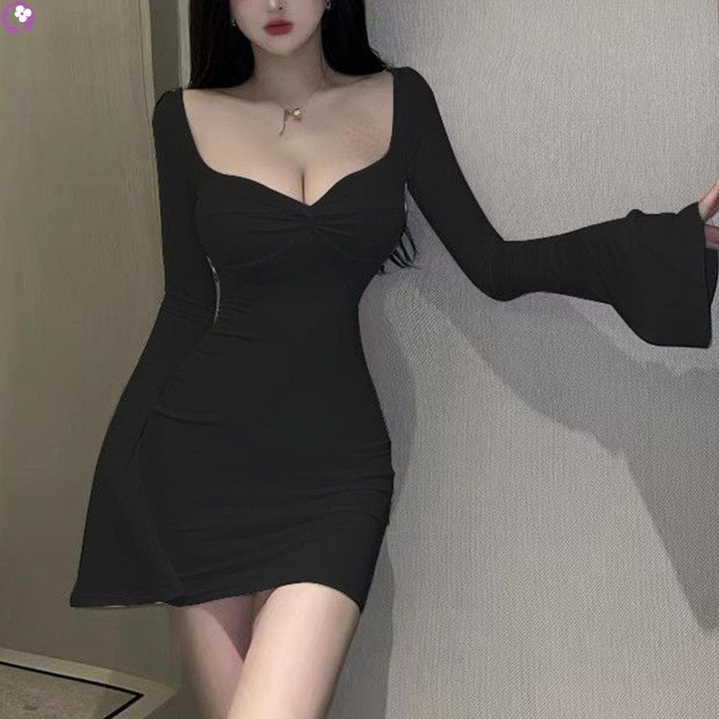 Vestido Feminino Slim Fit Com Decote Em V Profundo , Cintura Alta , Quadril , Para Férias ,