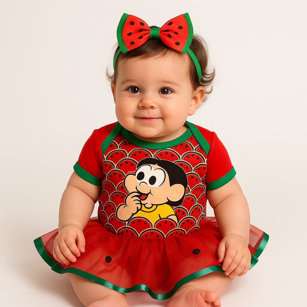 Body Bebê Infantil Menina Mêsversário Temático Magali Turma da Mônica Promoção