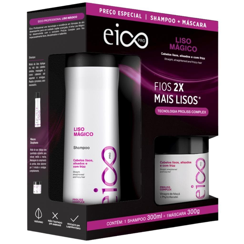 Kit Eico Shampoo 300ml Máscara Tratamento Antifrizz 300ml Liso Mágico