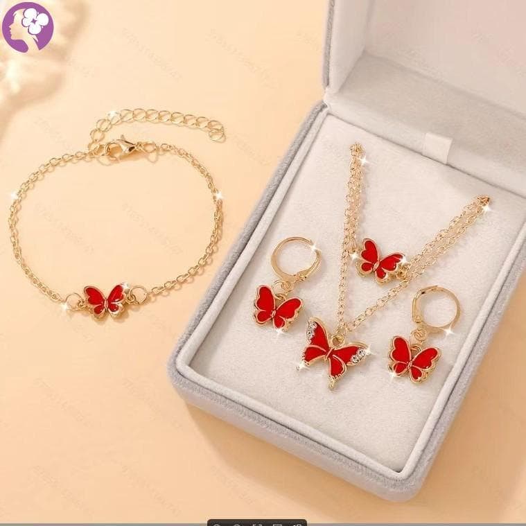 Conjunto De Brincos E Pulseira Com Pingente De Borboleta Pérola Para Meninas