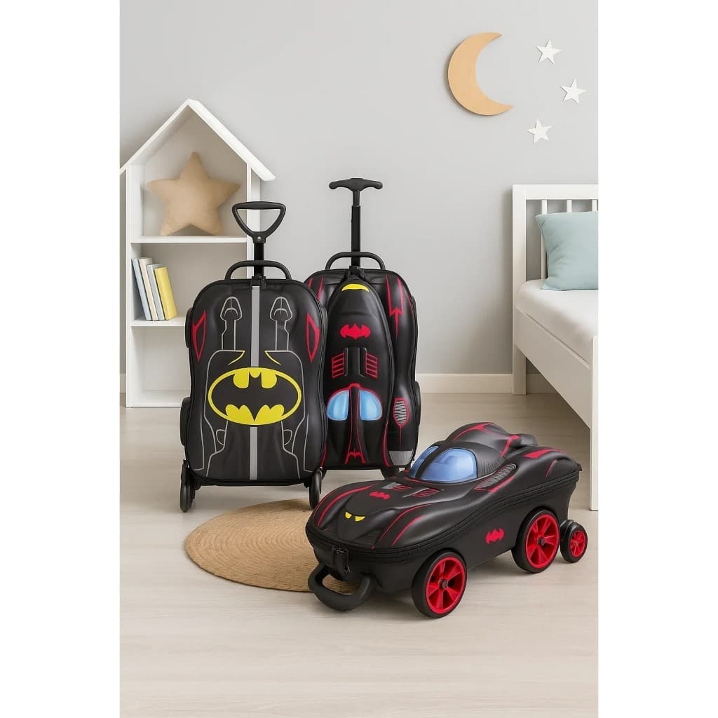 Mala Infantil Carrinho Batman Rodinhas Mochila Criança Personagem Viagem Bolsa Bagagem