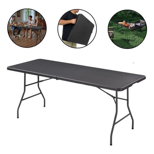 Mesa Camping Dobrável Vira Maleta 1,80 X 0,73m Preto