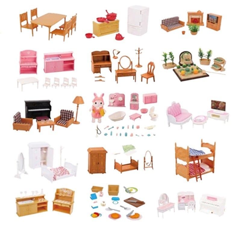 Família Da Floresta Pretend Doll House Playhouse Móveis De Cozinha Série De Alimentos Brinquedos Miniatura
