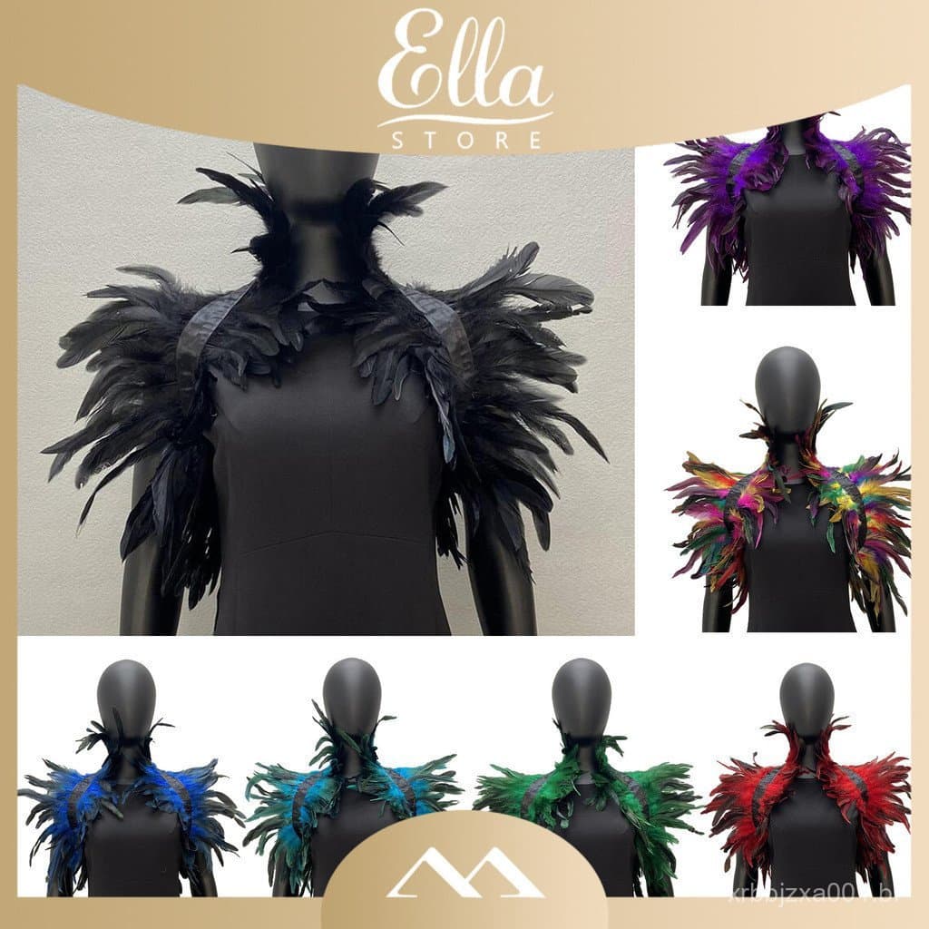 [ELLA] Xale de Ombro Macio Ajustável Xale de Plumas Vintage Gótico Colar Cosplay Festa Performance de Palco