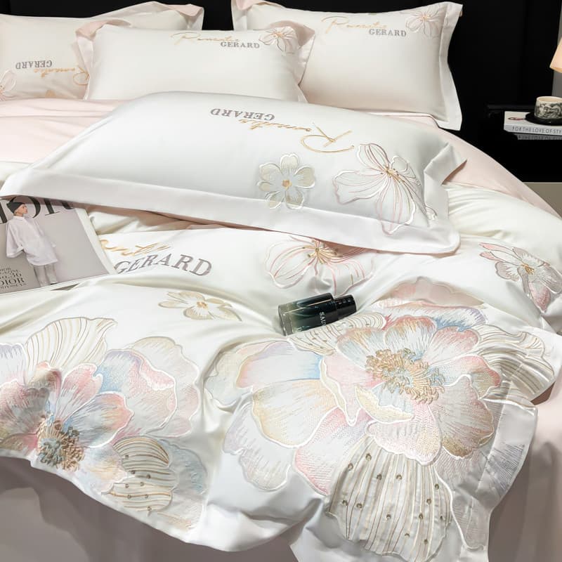 2025 novo estilo de pelúcia algodão bordado conjunto de quatro peças 100% algodão lençol colcha capa luz estilo luxo Hig