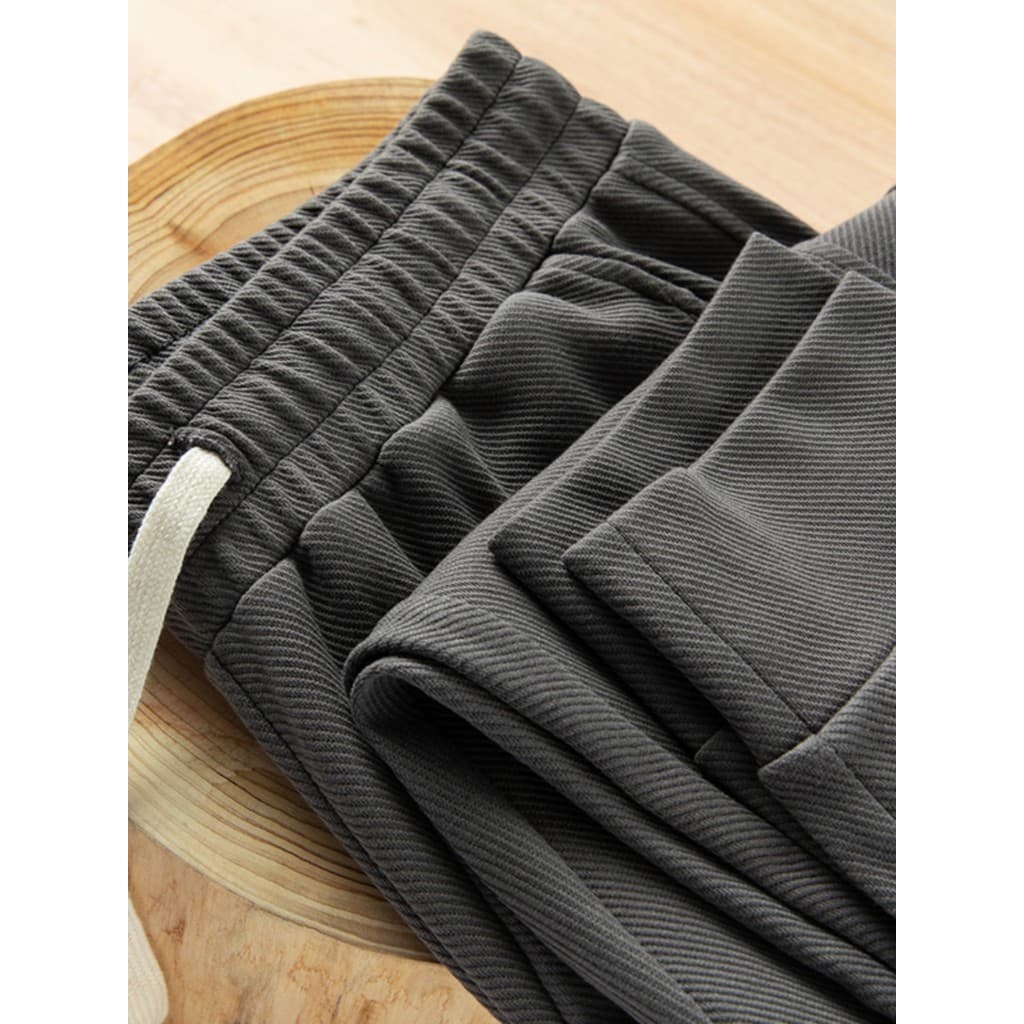 Verão Premium cinza 320g pesado de alta qualidade sarja calças casuais Retro cor sólida solto moletom masculino feminino
