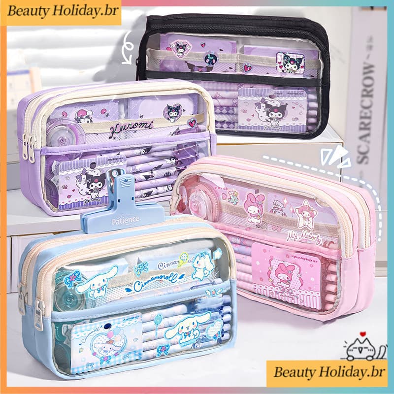 Sanrio Kuromi Estojo De Lona De Grande Capacidade Melody Cinnamoroll Papelaria Caneta Bolsa Material Escolar