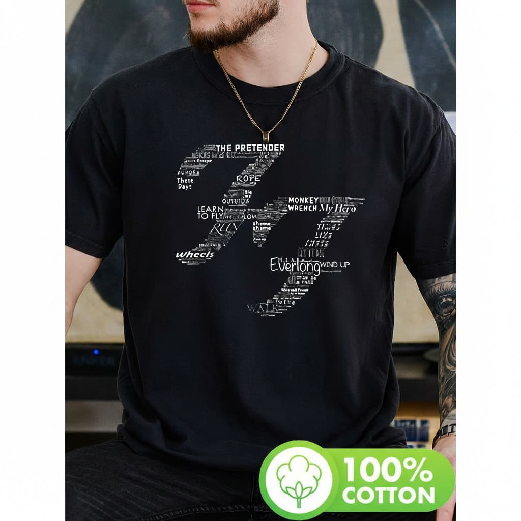 Camiseta Masculina Estampa Titulos Musicais Foo Fighters Moderna Atemporal Estilosa Tendencia