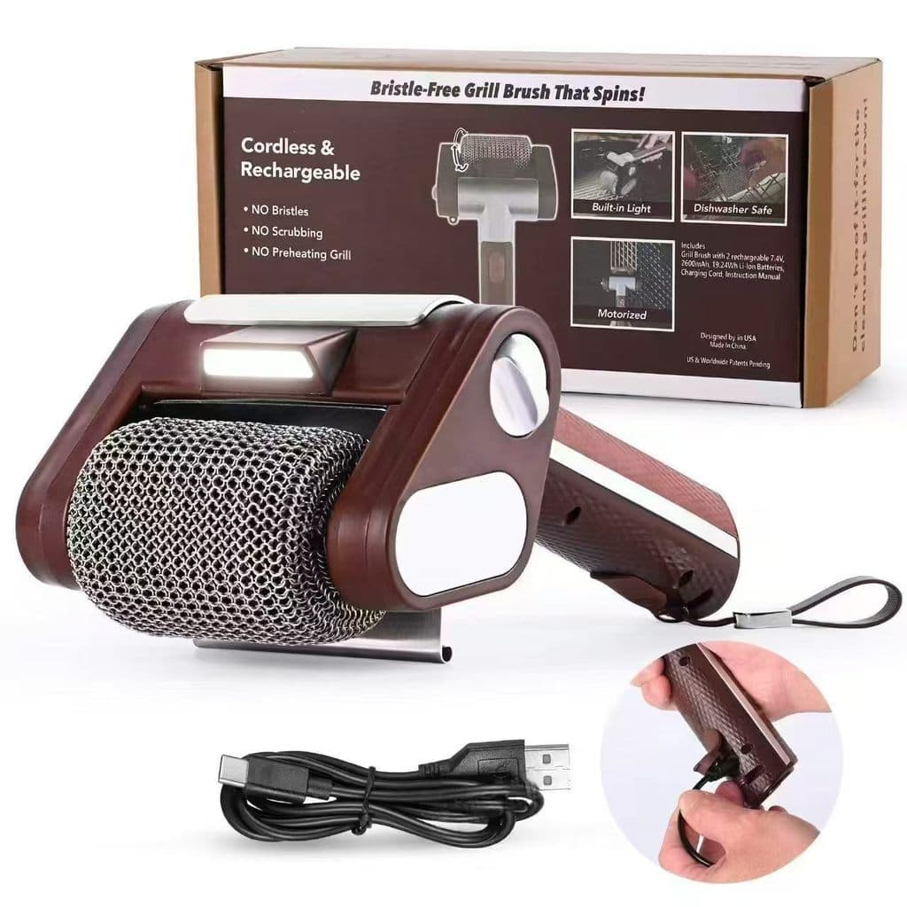 Escova elétrica para churrasco, escova de limpeza de aço inoxidável, iluminação de farol, ferramentas portáteis para chu