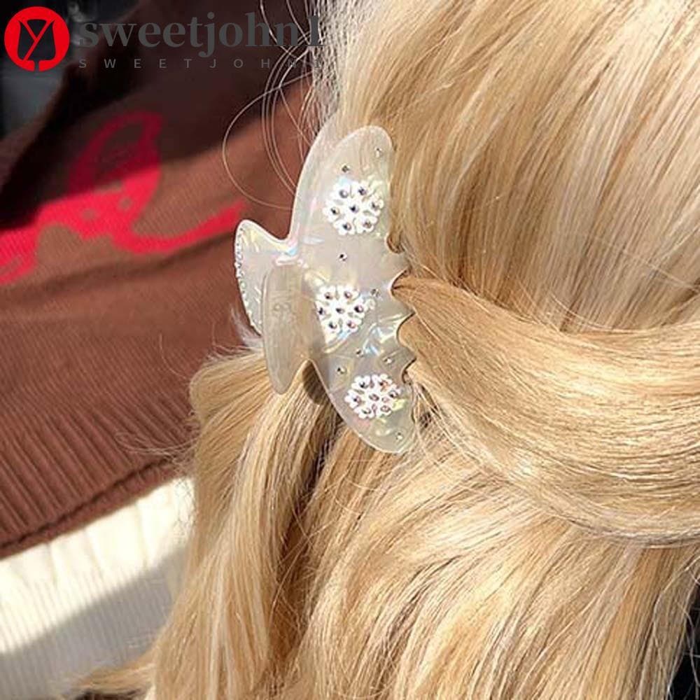 SWEETJOHN1 Garra De Cabelo Iridescente , Clipe De Tubarão De Floco De Neve Elegante Estilo Coreano , Acrílico De Strass
