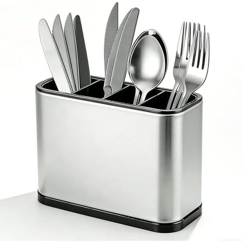 Porta-Utensílios Para Balcão De Cozinha , Grande 360 ° Utensílio Giratório De Aço Inoxidável Com 3 Compartimentos , Dren