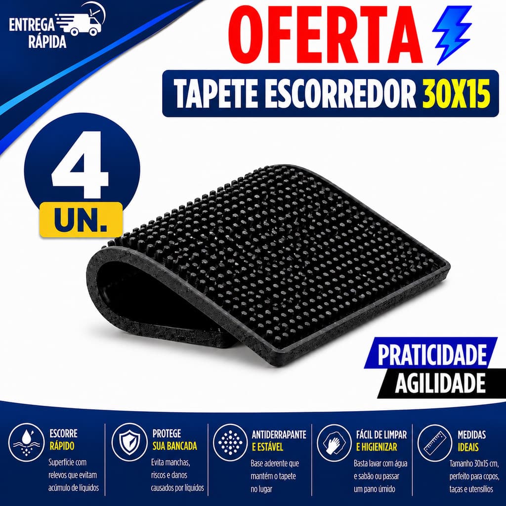 TAPETE SILICONE ESCORREDOR PARA LOUÇAS COPOS TAÇAS BAR E COZINHA