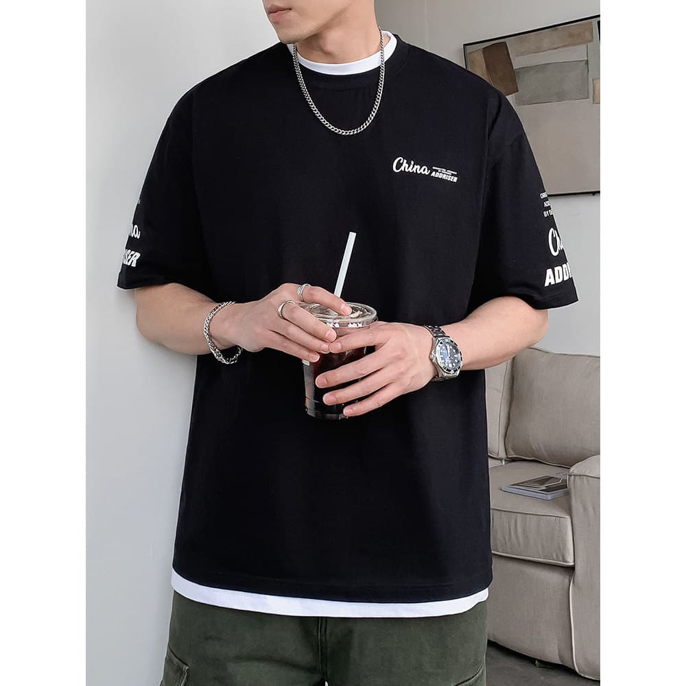 High-End em torno do pescoço impresso camiseta masculina verão fino de manga curta camiseta masculina meia manga roupas