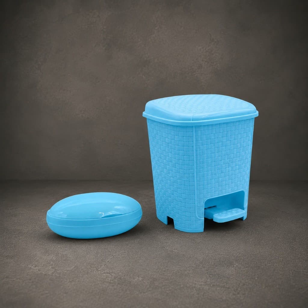 Kit Organização Banheiro Lixeira Rattan com Pedal 6L + Saboneteira Porta Sabonete  Tampa Resistente