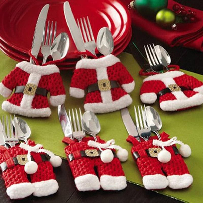 sutiska 6x Bolsa Decorativa para Talheres de Natal com Tema Papai Noel BR
