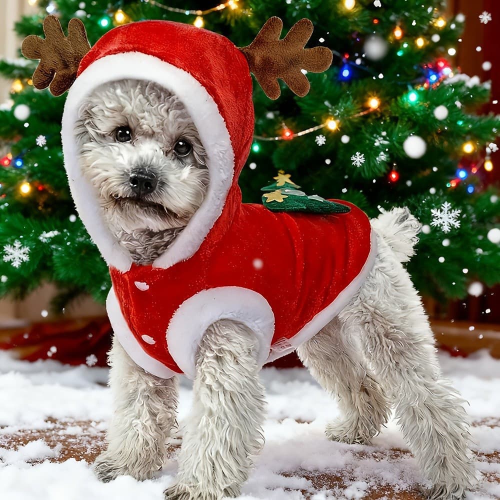 Moletom de poliamida de tamanho médio para cães, com chifres de rena festivos e decoração de árvore de Natal, ideal para