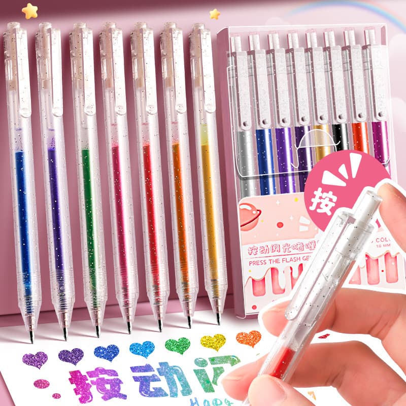 Caneta colorida com glitter em Gel Glitter Glitter Prata Pérola Marcador Manual Notas de desenho infantil com glitter Ca