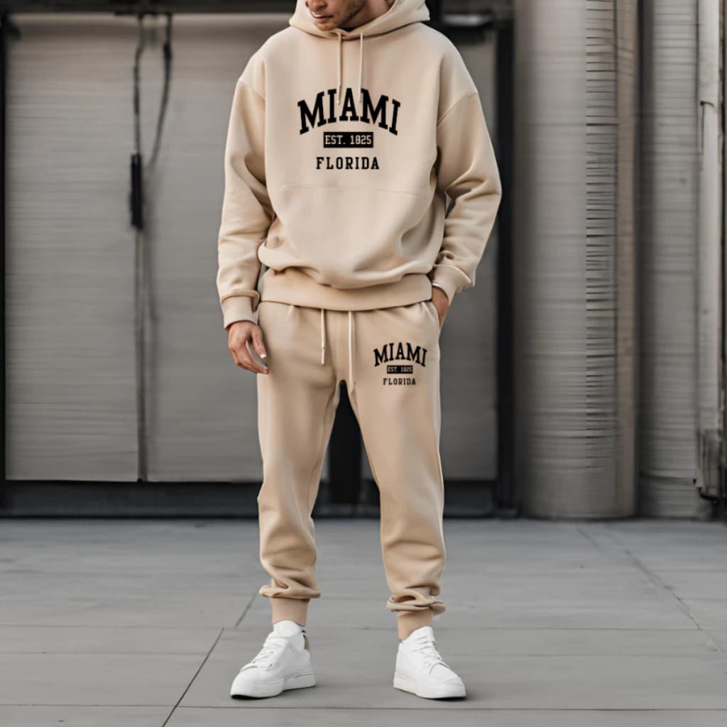 Kit Blusa Canguru e Calça Moletom Miame Estiloso Inverno Tendencia Casual Moderno Confortavel
