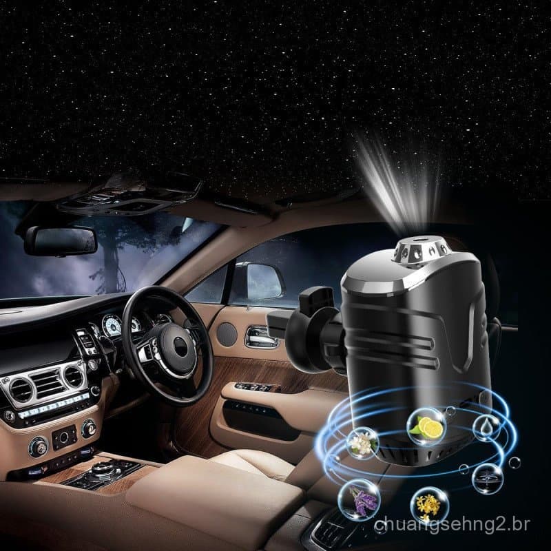 Luzes Estelares para Carro, Projetor de Estrelas com Difusor de Aromas, Luz Ambiente de Teto com 6 Fragrâncias, Liga/Des