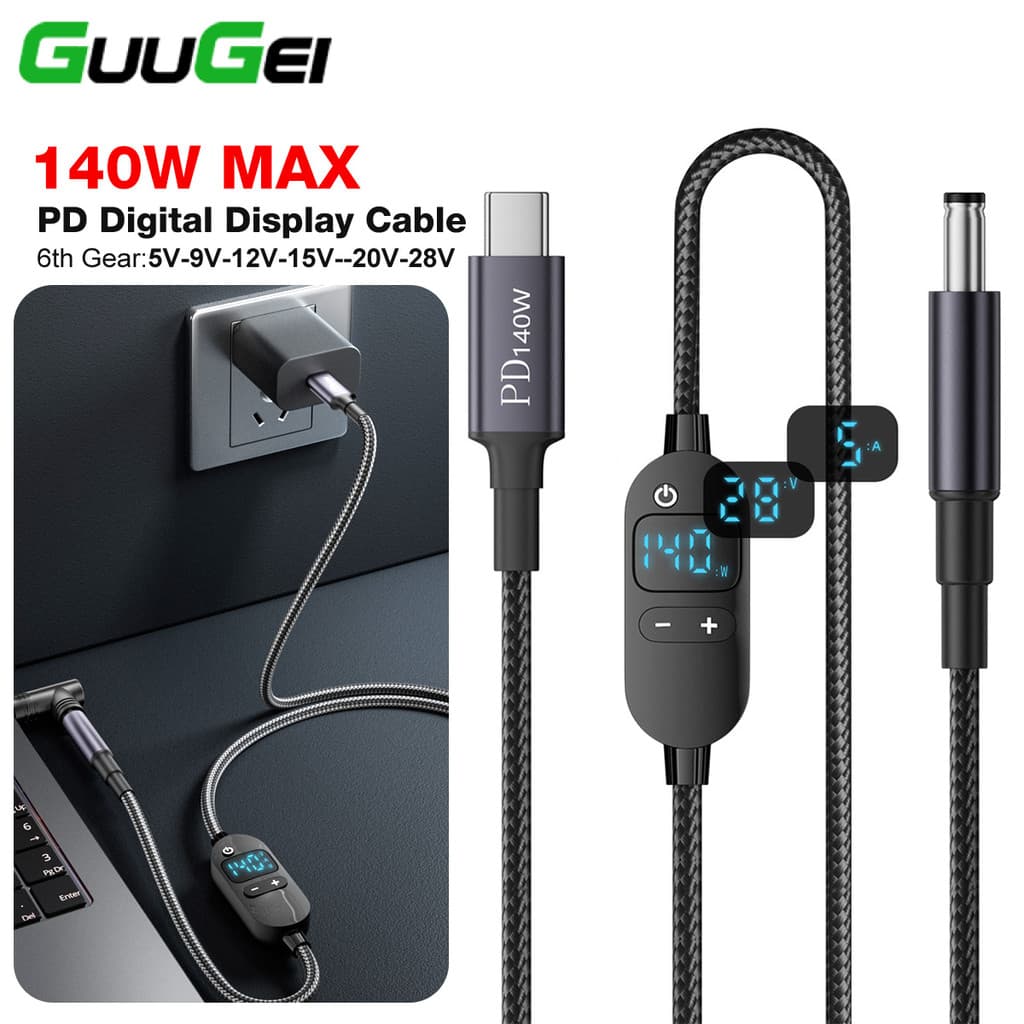 Guugei USB C Para DC Power Boost Cable 5V/9V/12V/15V/20V/28V Tensão Ajustável Type Cabo De Alimentação Com Display