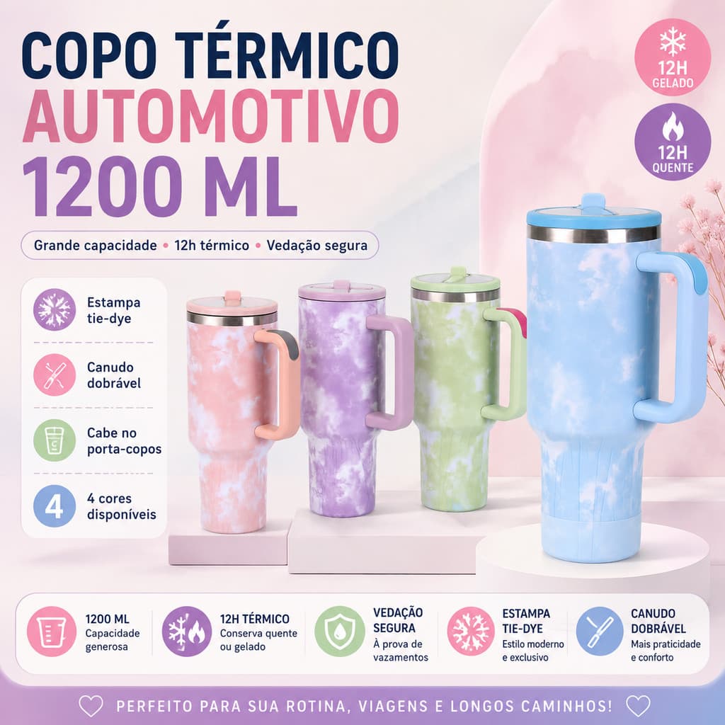 Garrafa Térmica Copo Térmico Aço Inox 1200 Ml Com Alça E Canudo Personalizados Nuvens Cores