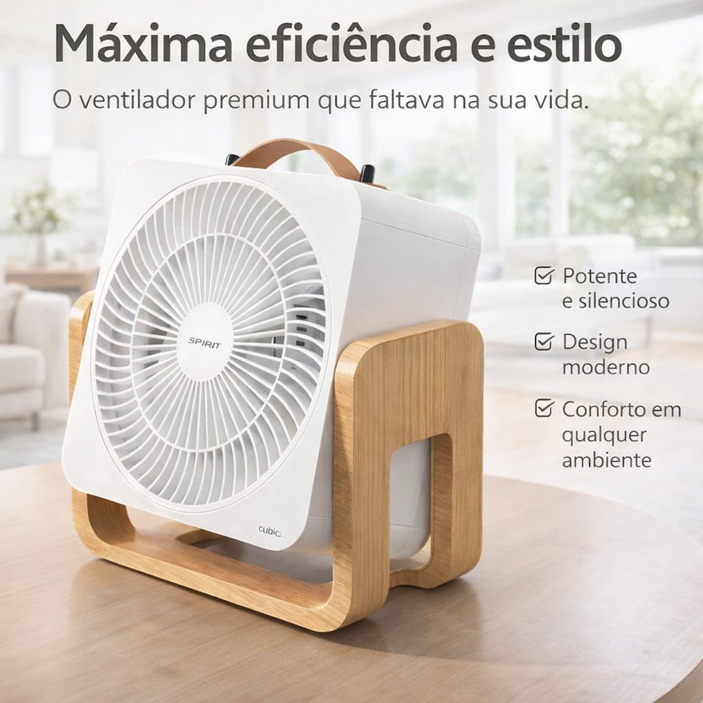 Ventilador Circulador de Ar Spirit Cubics Portátil 35W com 3 Velocidades Compacto e Silencioso