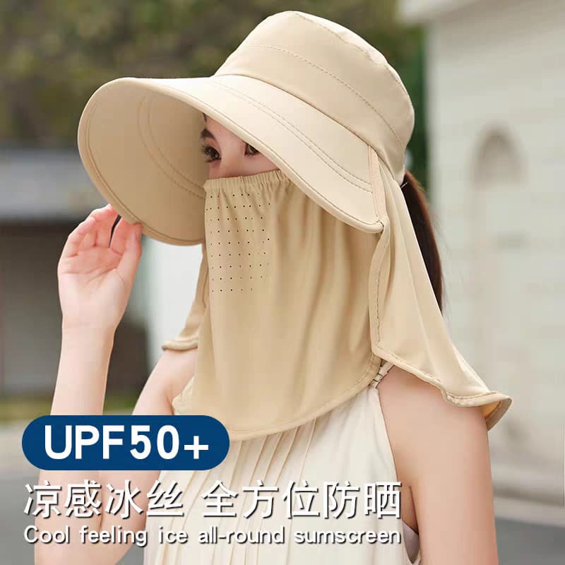 Verão gelo seda protetor solar chapéu máscara facial pescoço proteção integrado chapéu de sol feminino 2026 novo estilo
