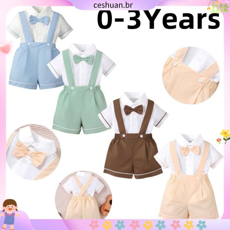 Conjunto Formal De 2 Peças Para Bebês Meninos De 0 A 3 Anos , Estilo Acadêmico , Manga Curta , Batizado , Batismo , Tern