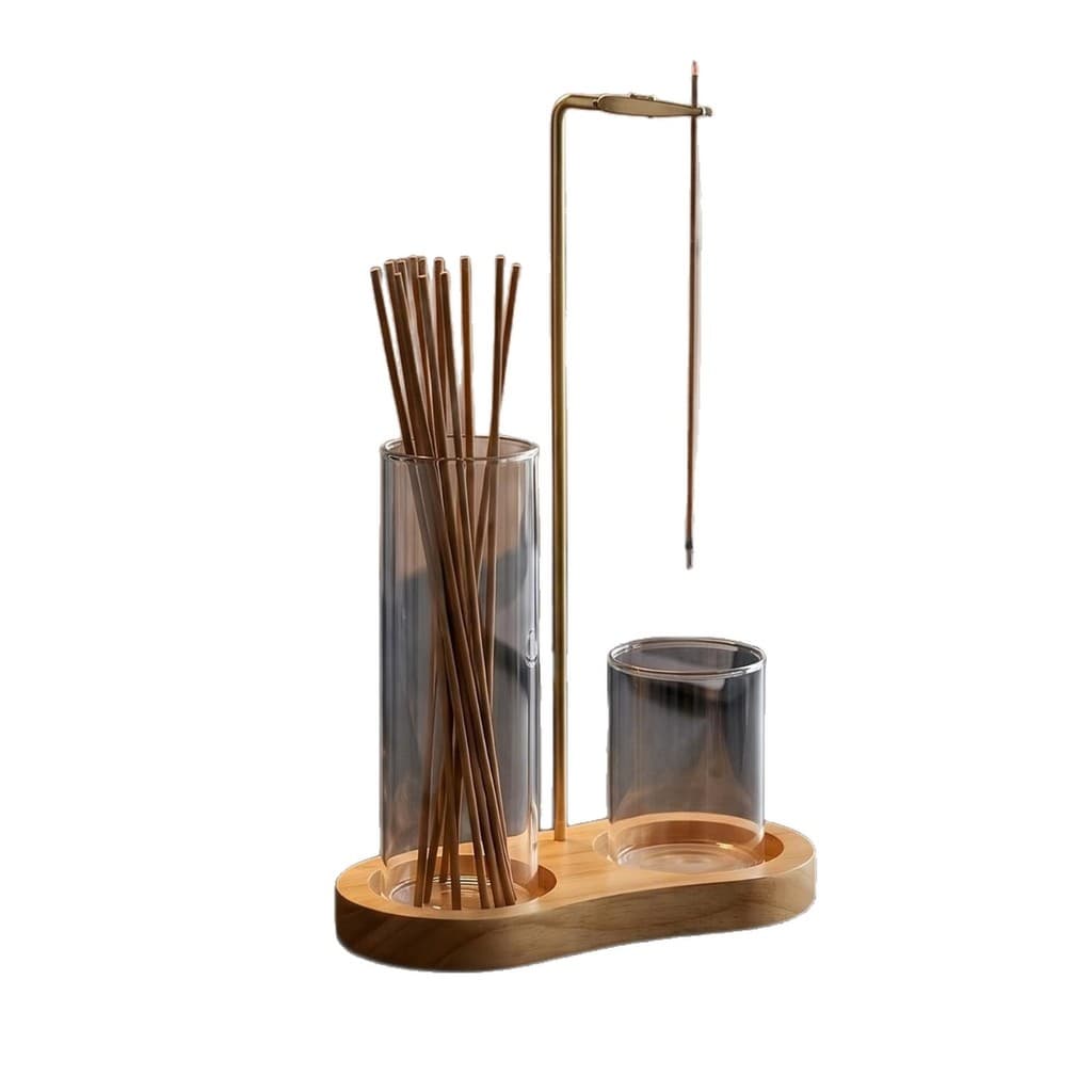 [Estoque pronto] Figura de madeira maciça 8 fio de vidro queimador de incenso de madeira Zen sândalo Agarwood fio de cab
