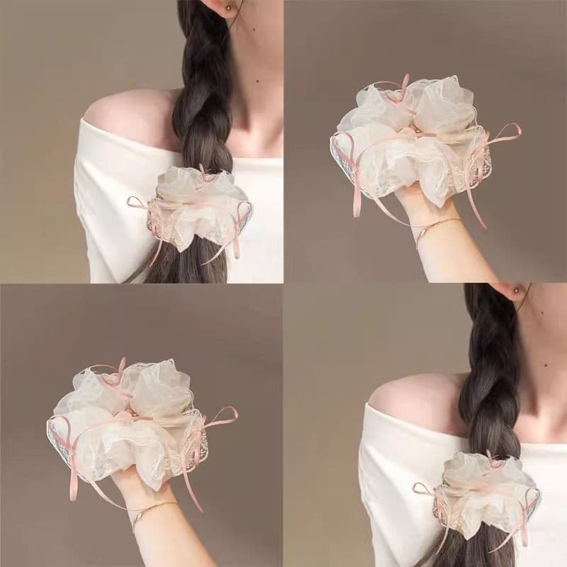 Compartilhar coração ~ doce moda renda Scrunchy laço de cabelo estilo coreano Bowknot gaze laço de cabelo High-End