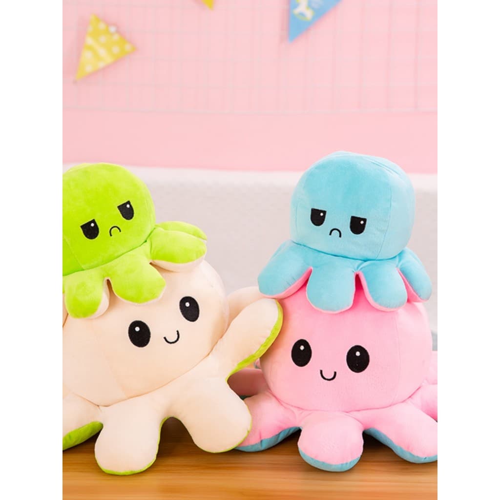 Presente mudança rosto pequeno polvo boneca feminina crianças flip flip boneca menino brinquedo de pelúcia boneca humor