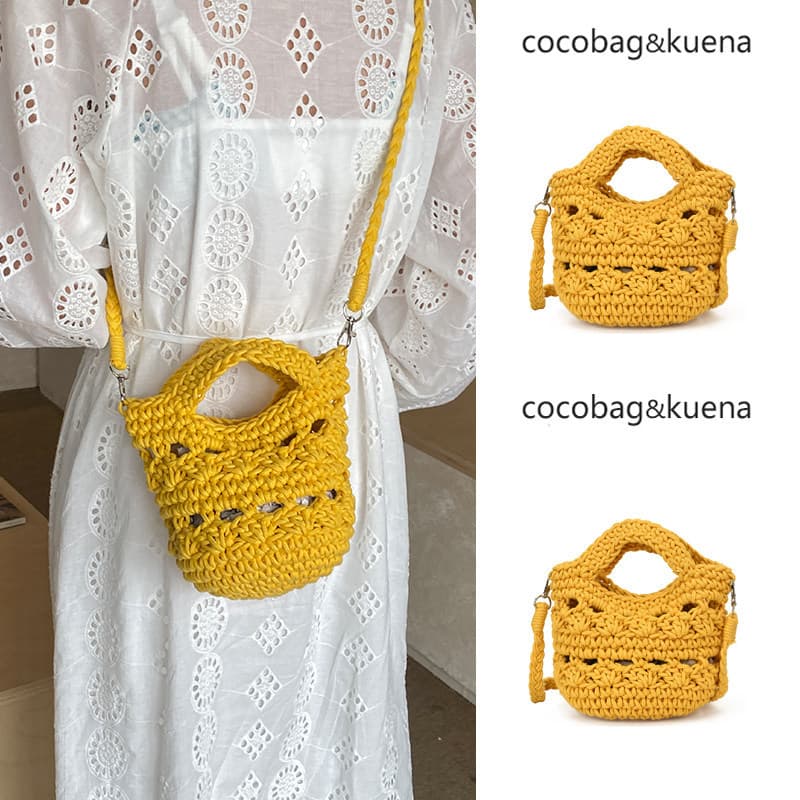 bolsa transversal feminino Bolsa Verão à beira-mar férias fio de algodão tecido malha balde saco feminino 2026 novo esti