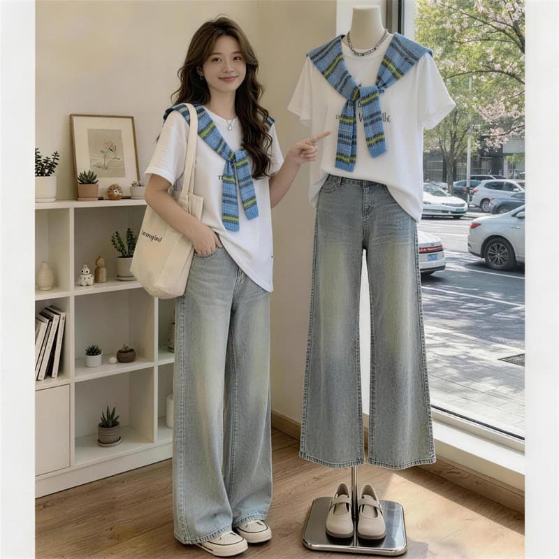 Coreia coreia versão coreana xale camiseta de manga curta feminina verão 2026 novo estilo solto Casual gigante olhar Pop