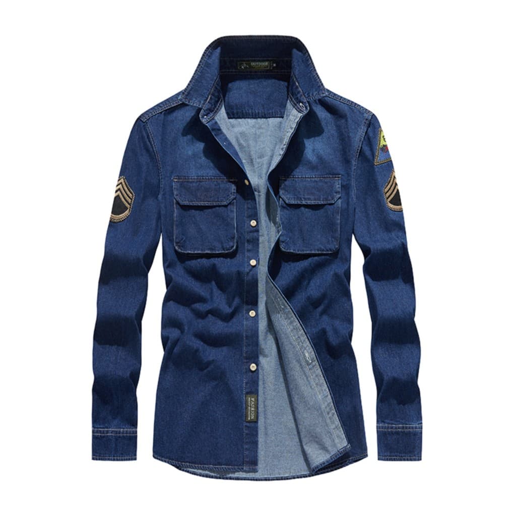 Furious tanque roupas Denim camisa masculina de manga comprida primavera outono americano camisa Casual juventude Retro