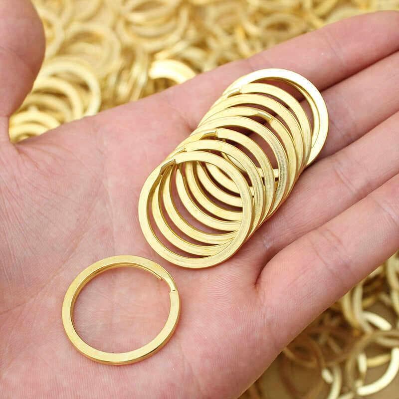 Chaveiro anel de bronze anel de cobre puro redondo anel plano fivela de carro acessórios artesanais simples camada dupla