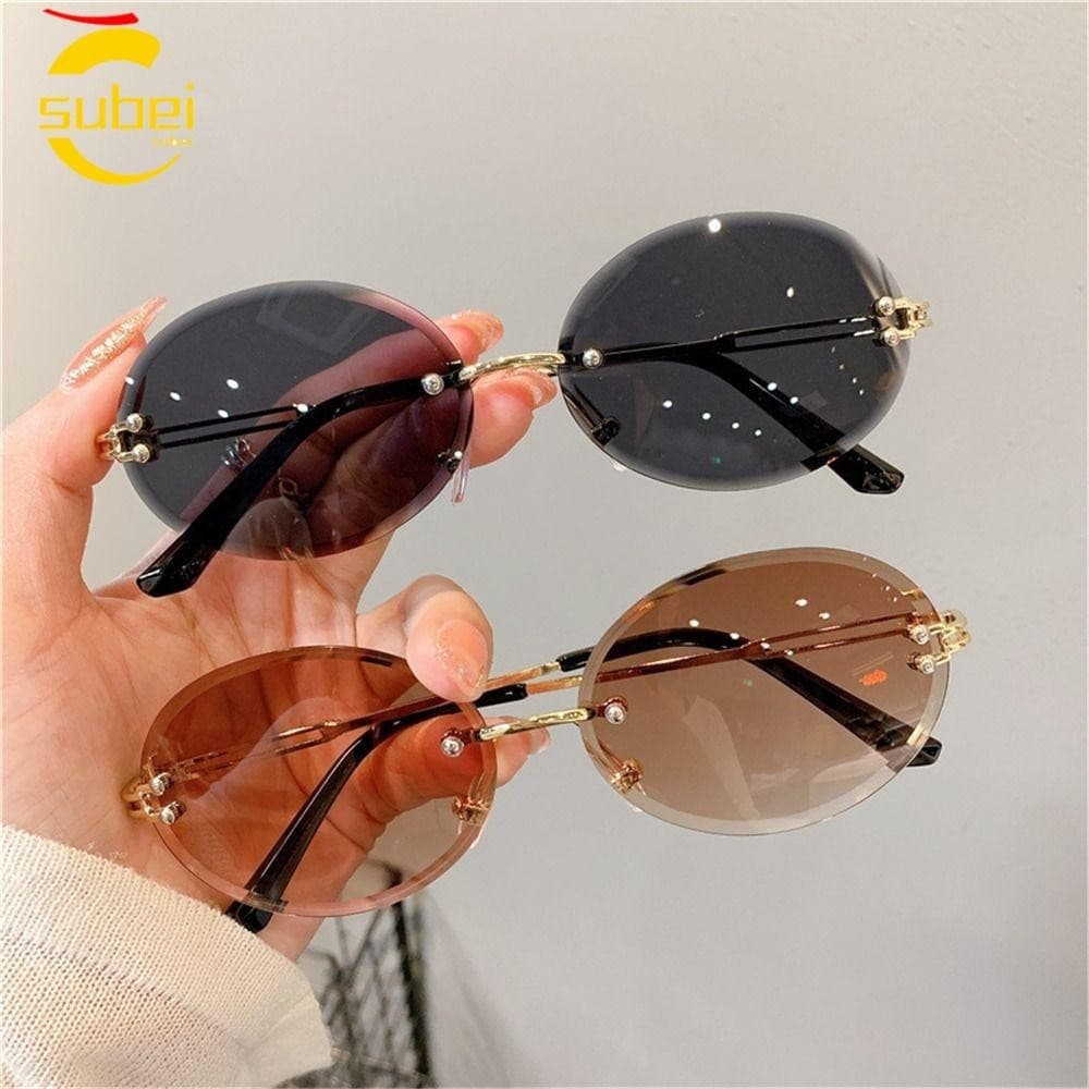 Óculos De Sol Punk SUBEI , Ovais De Proteção UV400 De Metal , Lentes Gradientes Sem Moldura