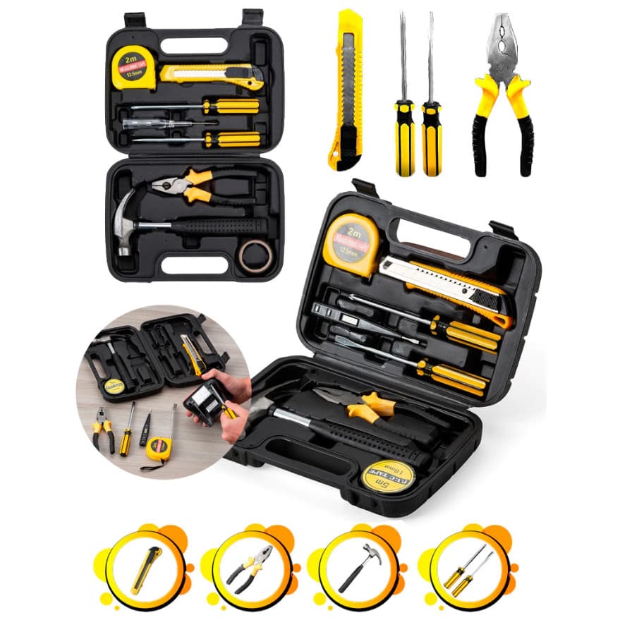 Kit Maleta Estojo De Ferramentas com Martelo Resistente 8 Peças