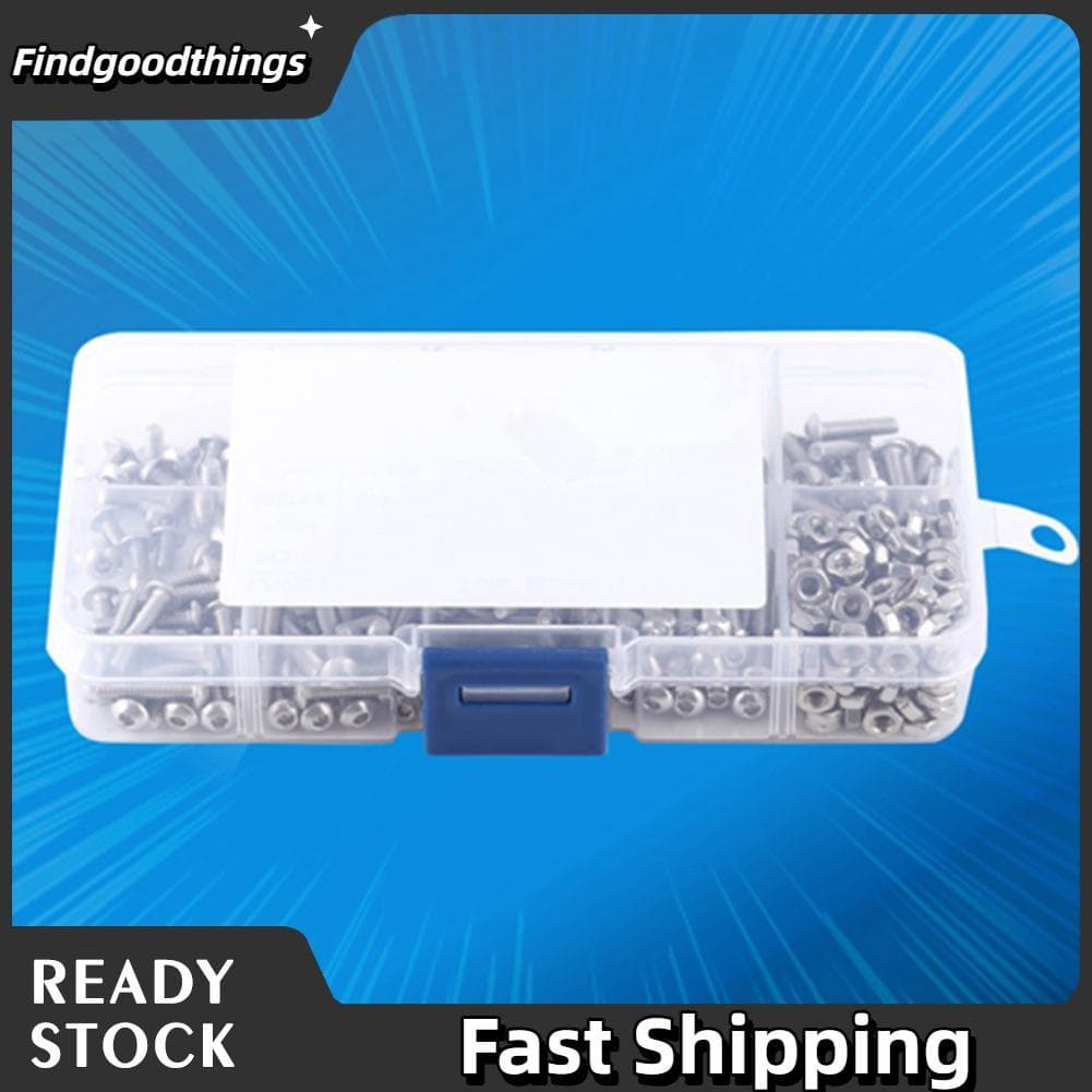 Findgoodthings-br Conjunto de parafusos e porcas 340pcs M3 de aço inoxidável SS304 cabeça de botão sextavado kit de