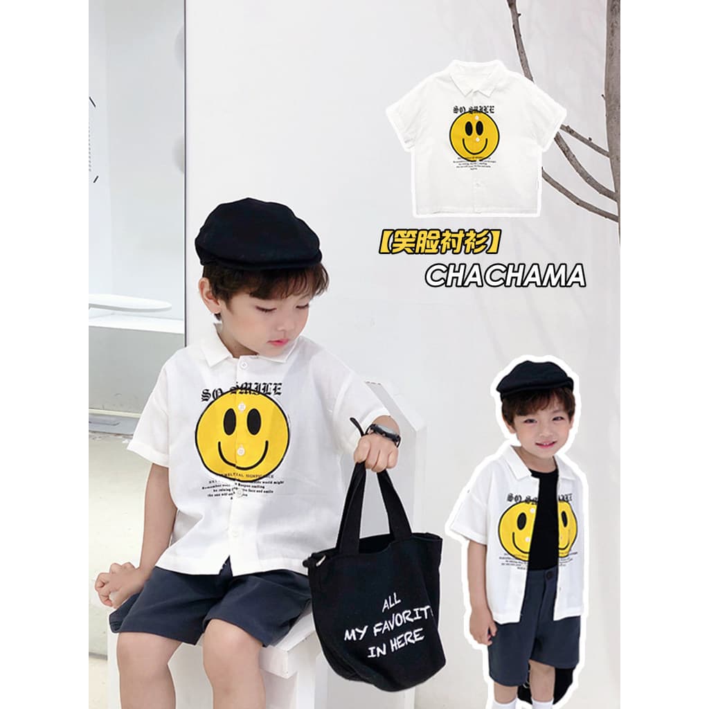 Chen mãe casa meninos roupas de verão dos desenhos animados Smiley Face camisa crianças camisa de manga curta bebê verão