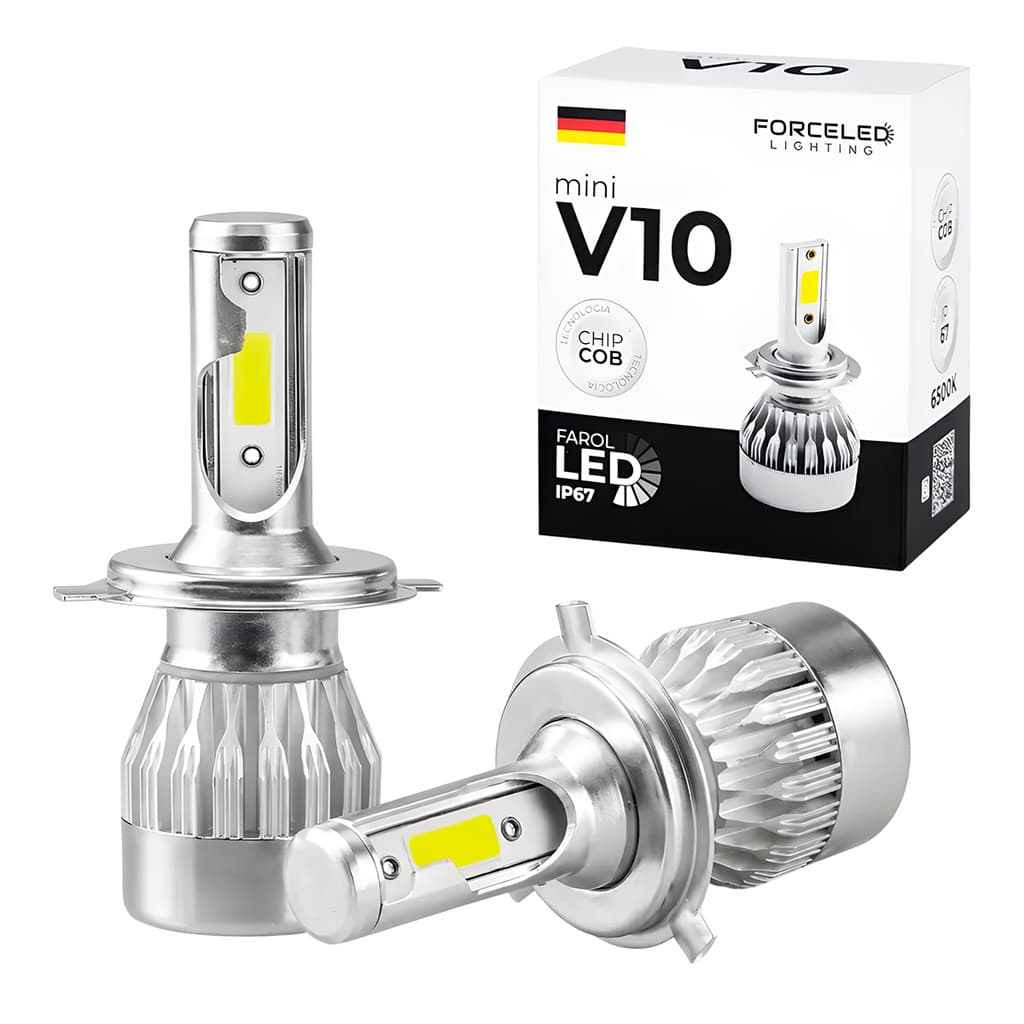 Kit Par Lâmpadas LED Farol Automotivo H3 Full Mini V10 6500K Branco Azulado à Prova d'Água, Mais Potência e Durabilidade