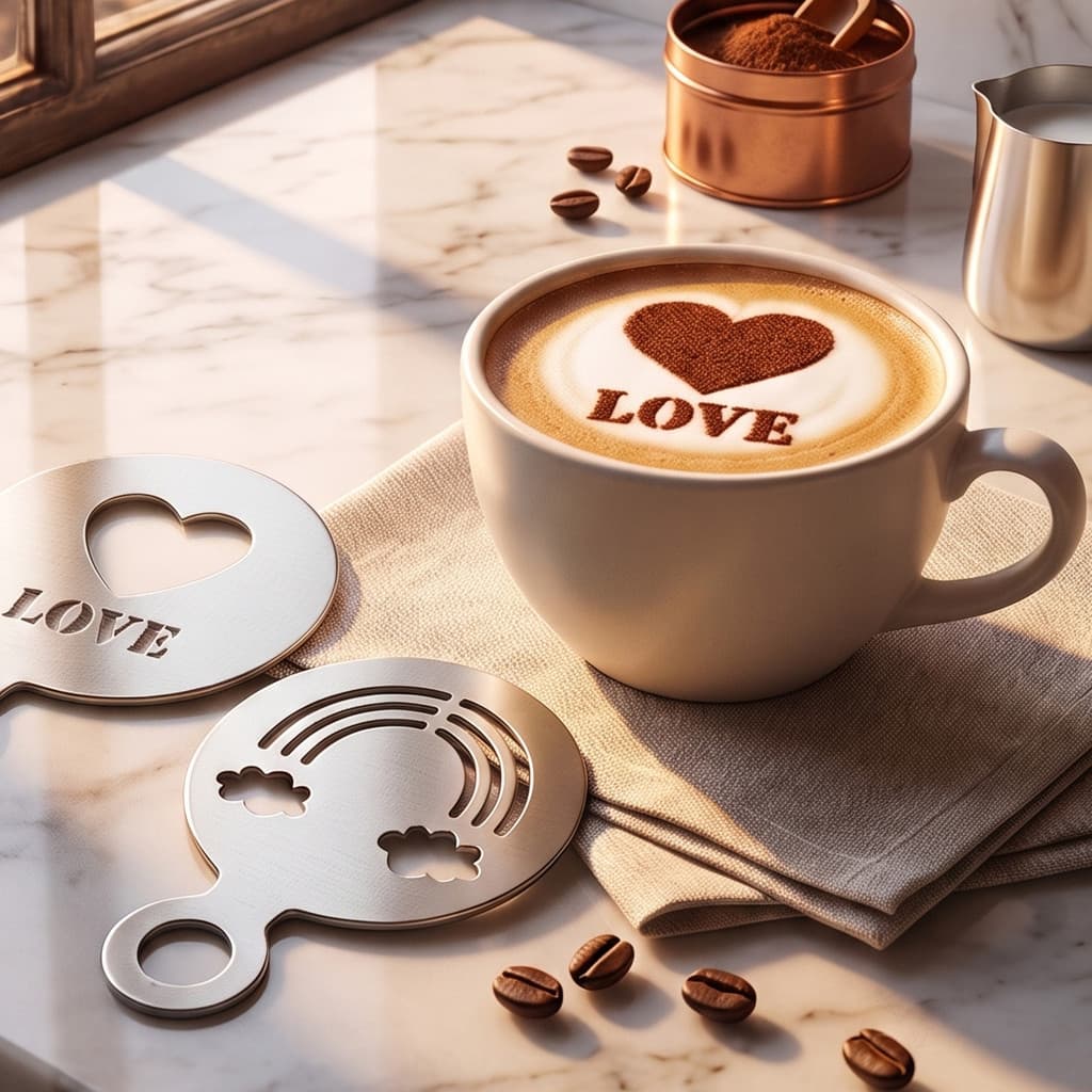 Molde Criativo para Impressão de Café DIY em Aço Inoxidável 304, Modelo para Arte em Latte de Café, Decoração de Bolos e
