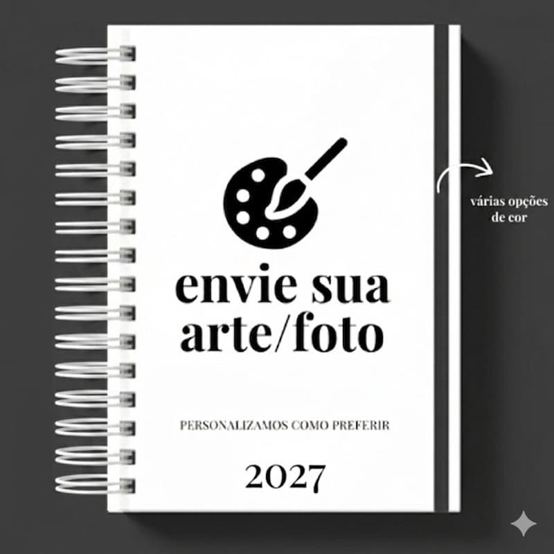 Agenda Personalizada 2027 - 1 dia por página - 16x22cm com elástico - Capa com nome, logo, foto