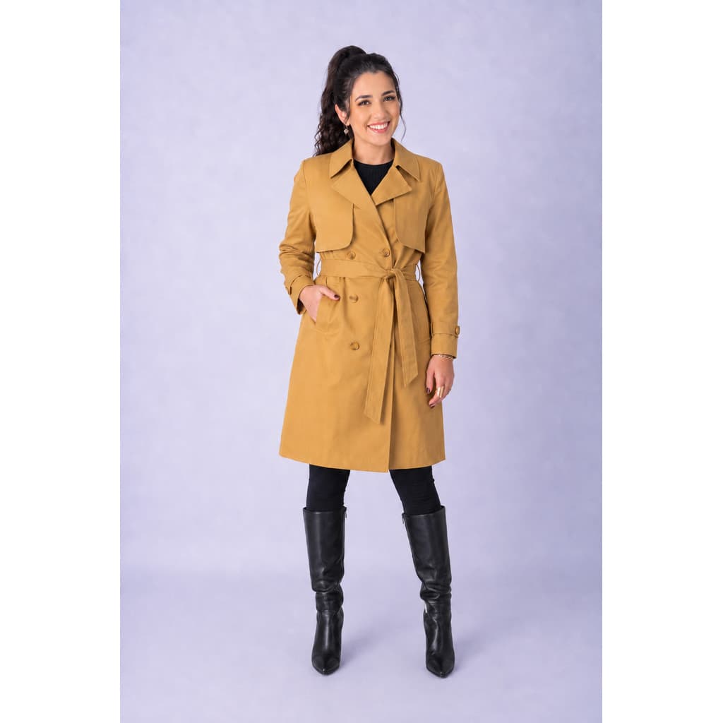 Casaco Trench Coat Feminino Forrado com Cinto e Botões Atemporal Formal e Casual