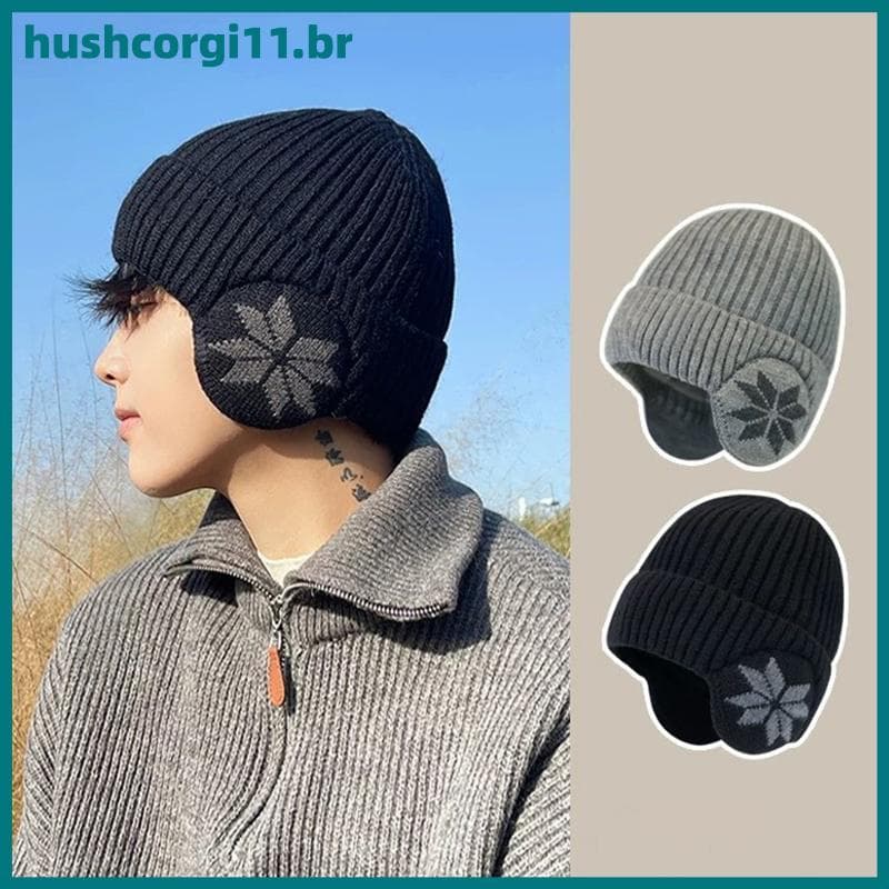 HUSH Chapéu De Malha Quente Grosso Unissex De Inverno Com Protetores De Orelha – Casual Para Esportes Ao Ar Livre BR