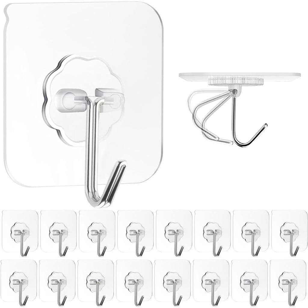 Ganchos Adesivos de Parede ZESLMG para Pendurar, Pacote com 16 Ganchos Autoadesivos de Alta Resistência 22lb Transparent