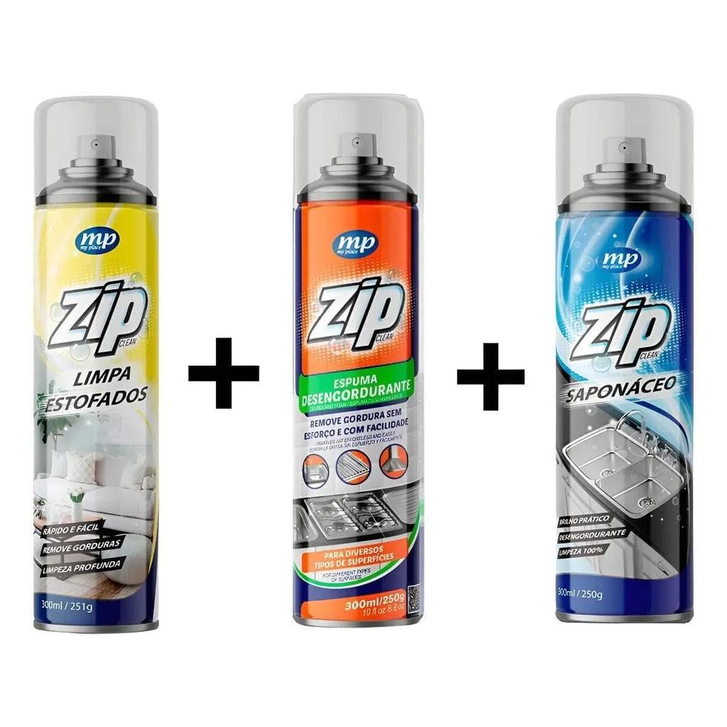 Kit Limpeza Zip Limpa Estofado + Saponáceo + Desengordurante