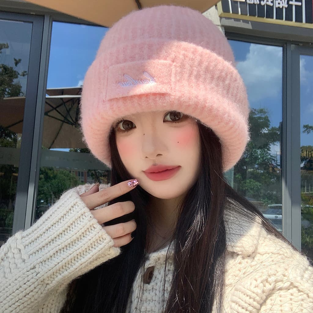 Outono inverno estilo grande circunferência da cabeça lã de ovelha chapéu de malha feminino simples chapéu de lã coreano