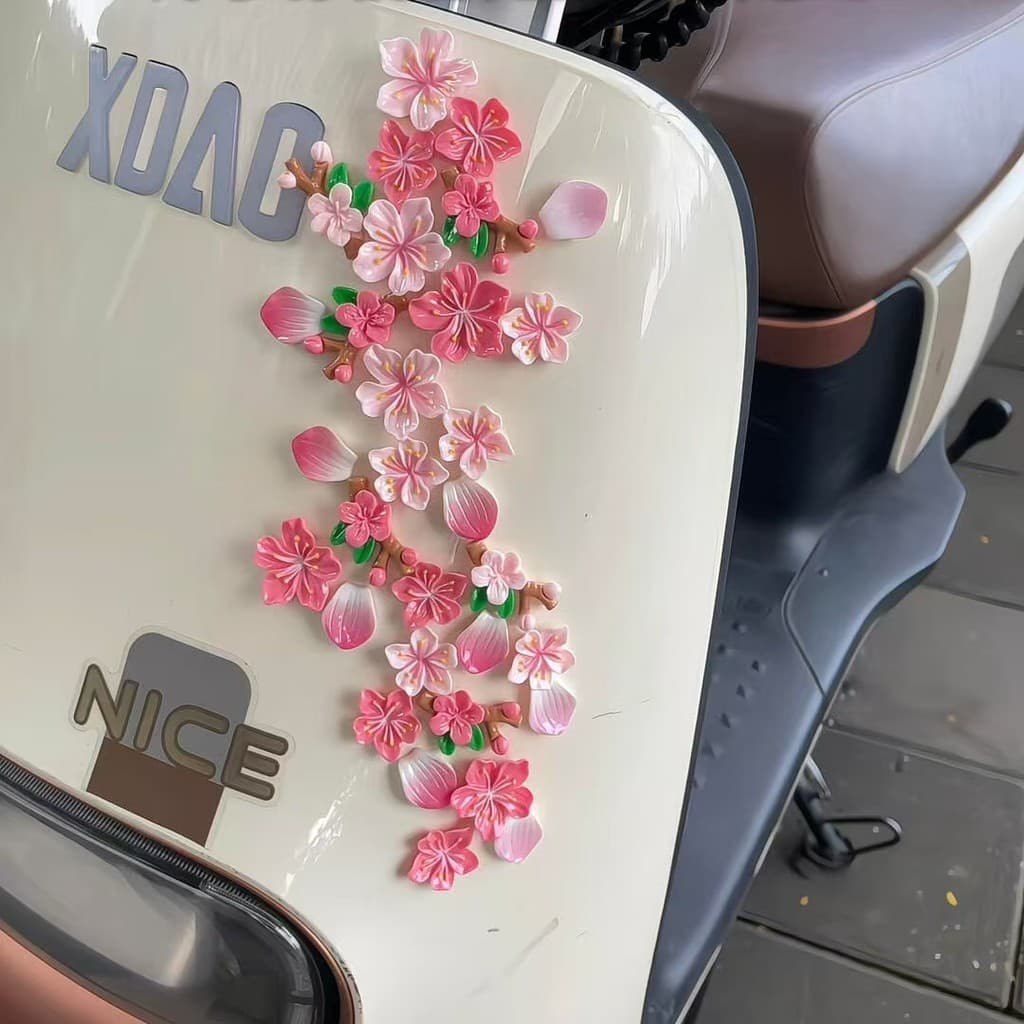 Adesivos Decorativos de Resina em Forma de Flor de Pêssego 3D para Interior de Carro, Conjunto de Acessórios Multi-Peças
