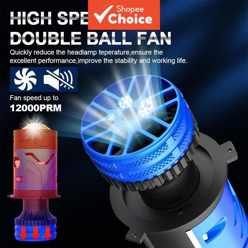 Anti-Reflexo H4 LED Lente Do Projetor Farol 6500K Branco Turbo Ventilador Refrigeração Para Carro Moto